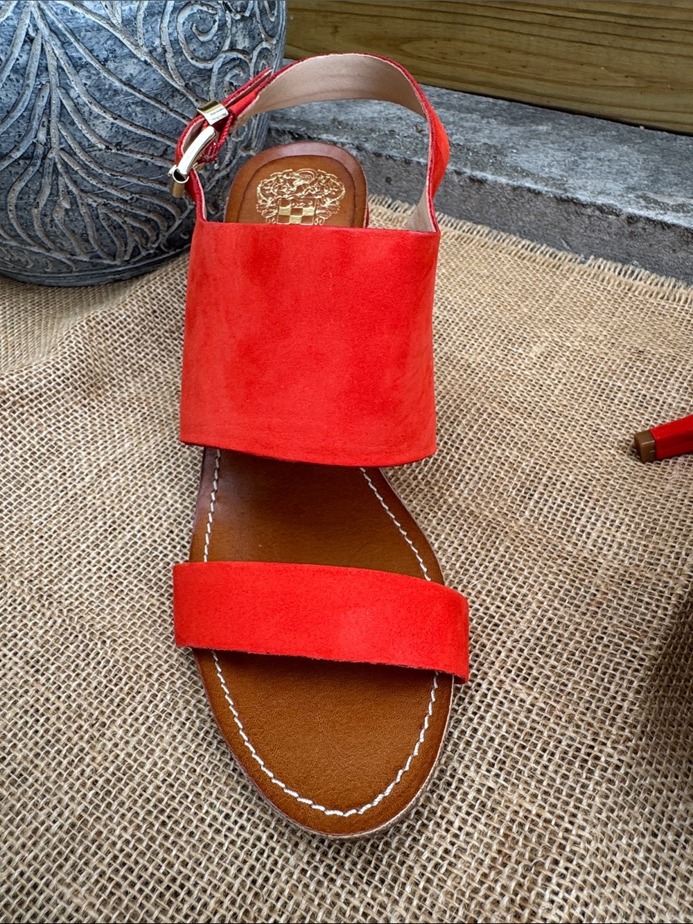 Vince Camuto Bright Red Suede Wide-Band Slingback Sandals - Picture 7 of 7